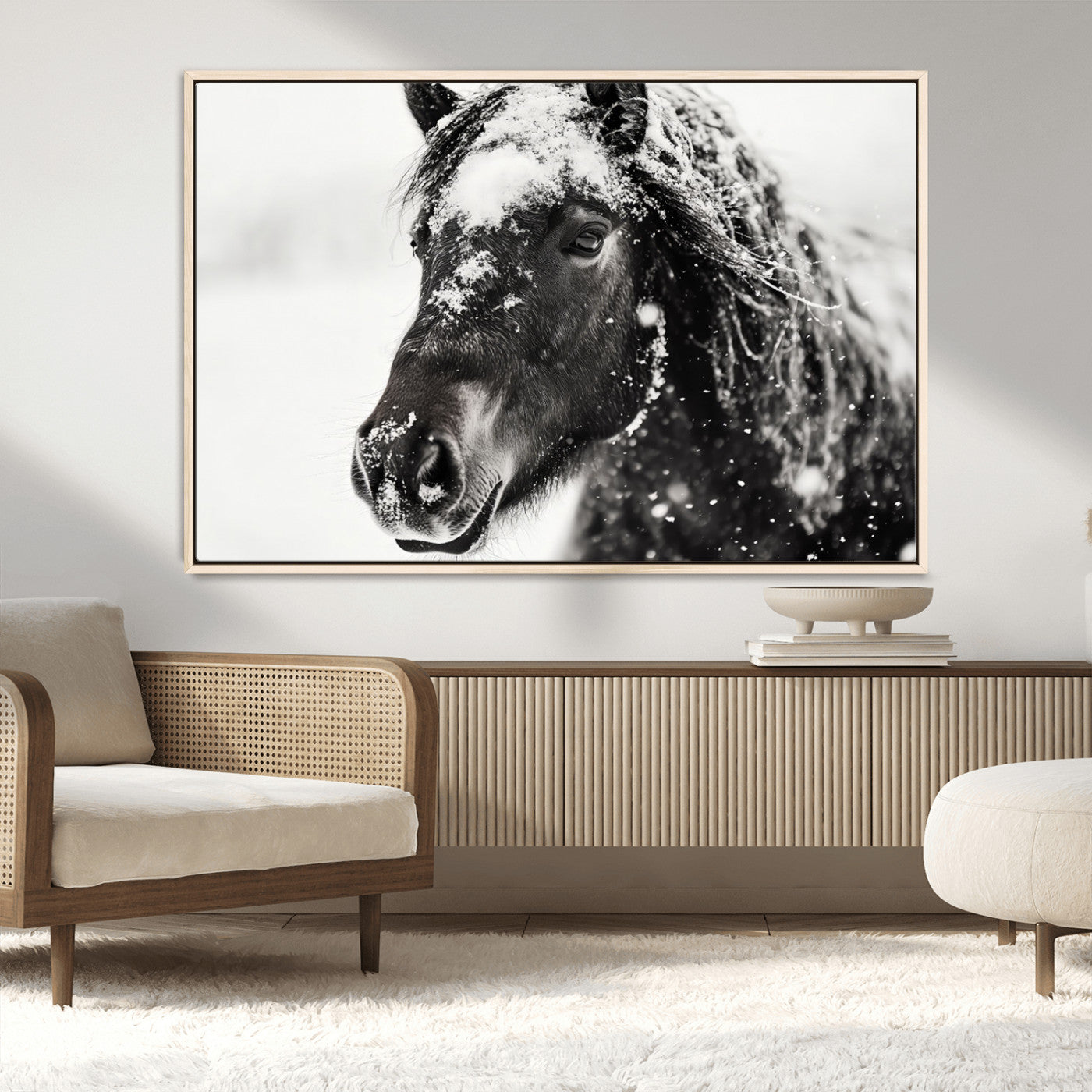 MGV-FC-36X24 - Framed Black and White Horse Wall Art | Ready to Hang and Framed | Farmhouse and Western Wall Decor