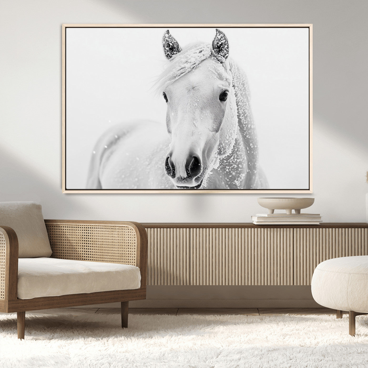 MGV-FC-36X24 - Majestic White Horse Wall Art | Ready to Hang and Framed | Farmhouse Wall Decor for Living Room