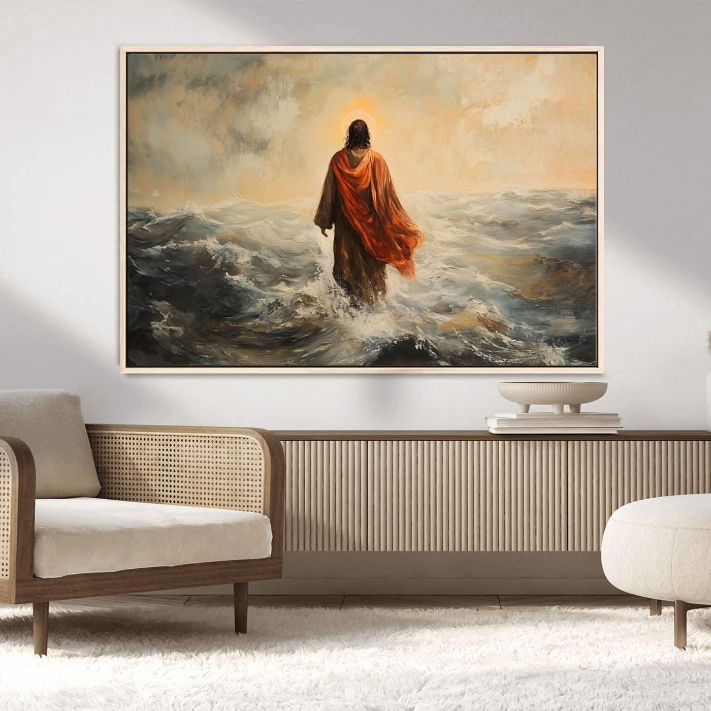 MGV-FC-36X24 - Jesus Walking on Water, Christian Wall Art, Jesus Christ Walking on Oil Painting Style Print