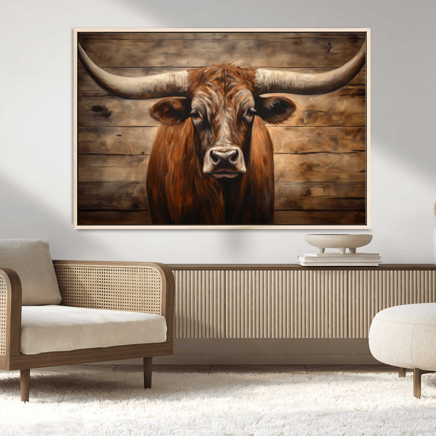 77556-MGV-CV-36X24-Longhorn Bull Wall Art | Canvas Print | Ready to Hang | Rustic Farmhouse Wall Decor | Western Barn