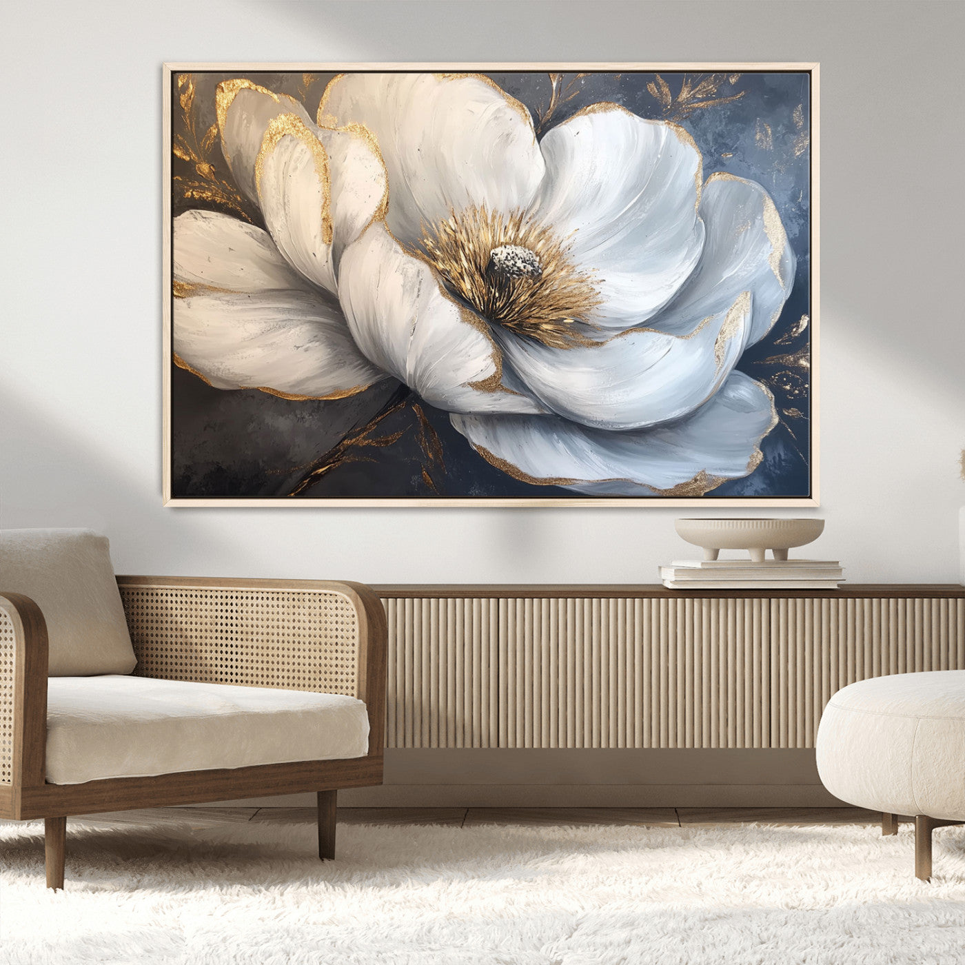 MGV-FC-36X24 - White Magnolia Flower Wall Art Canvas Print | Abstract Floral Wall Decor | Elegant Bloom Artwork |