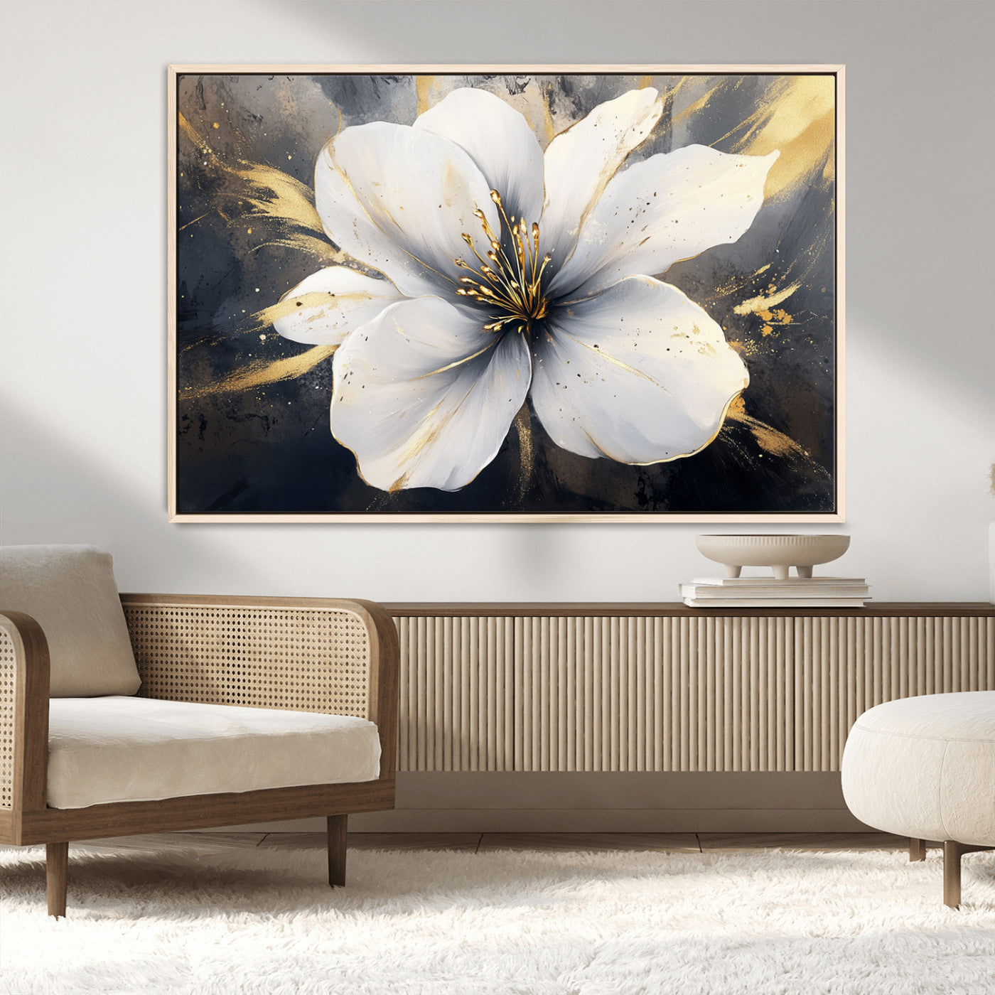 MGV-FC-36X24 - White Flower Wall Art Canvas Print | Ready to Hang | Abstract Floral Wall Decor | Elegant Bloom