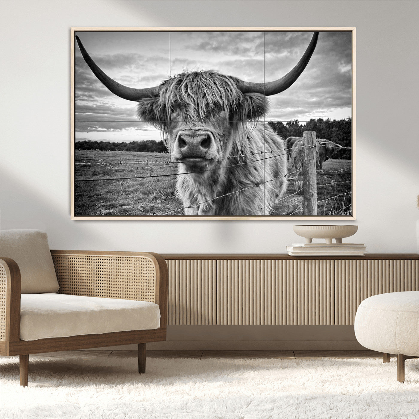 MGV-FC-36X24 - Scottish Highland Cow Wall Art Canvas Print | Ready to Hang and Framed | Rustic Farmhouse Decor