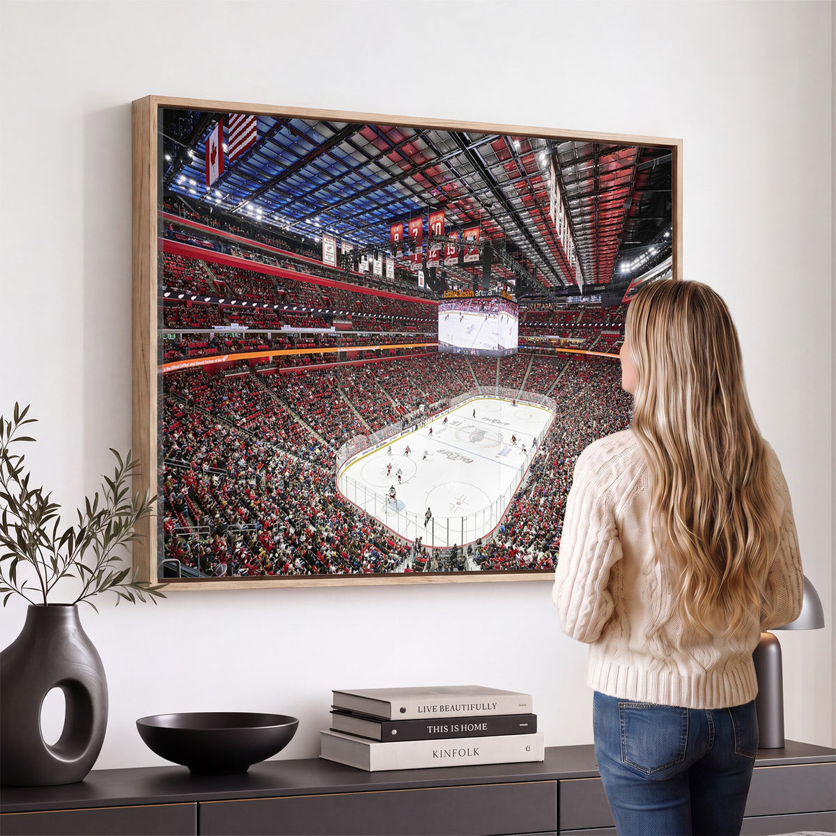 62263-MGV-CV-36X24 - Barton Malow Little Caesars Arena Detroit Wall Art Canvas Print - Detroit Hockey and Basketball