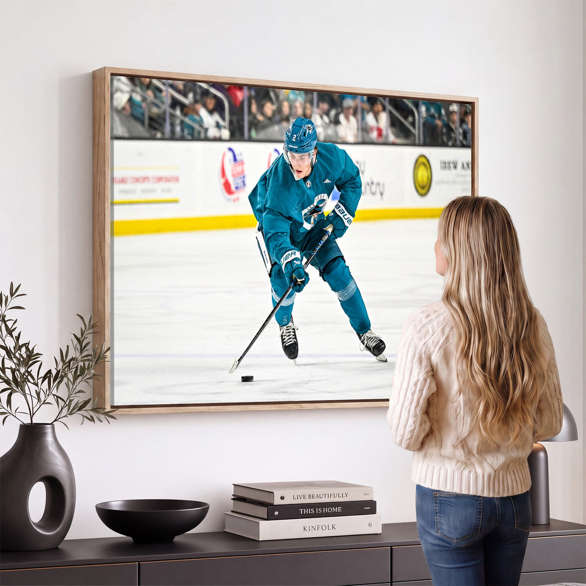69179-MGV-CV-36X24 - San Jose Sharks Ice Hockey Player Wall Art Canvas Print
