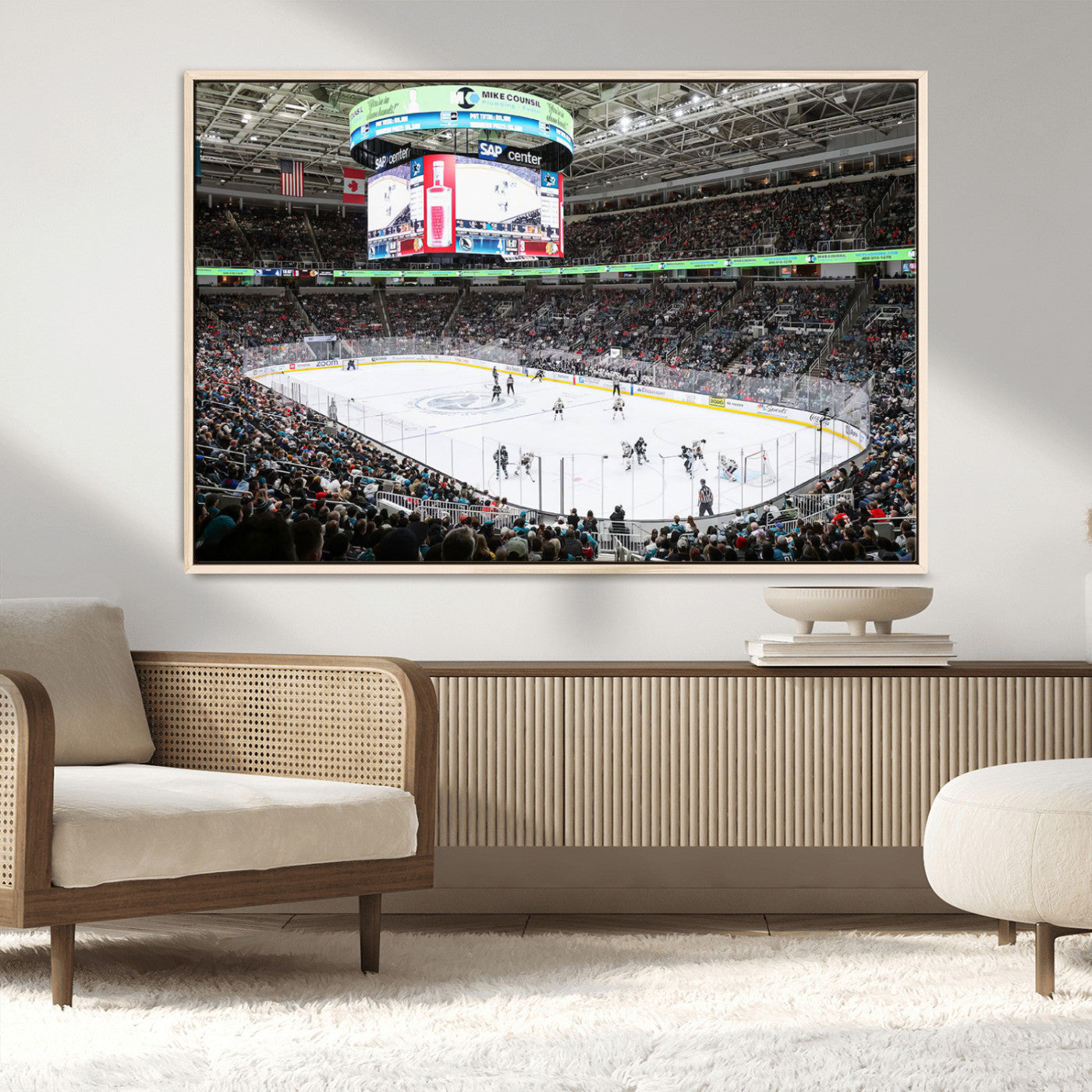 MGV-FC-36X24 - Sharks Arena Blackhawks Sharks Ice Hockey Stadium Wall Art Canvas Print, Framed Blackhawks Sharks