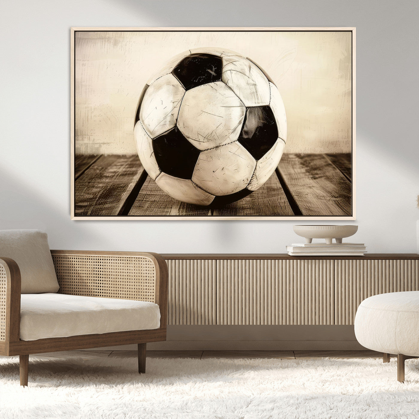 MGV-FC-36X24 - Vintage Soccer Ball Wall Decor Canvas Art – 3-Panel Soccer Wall Decor, Framed and Ready to Hang