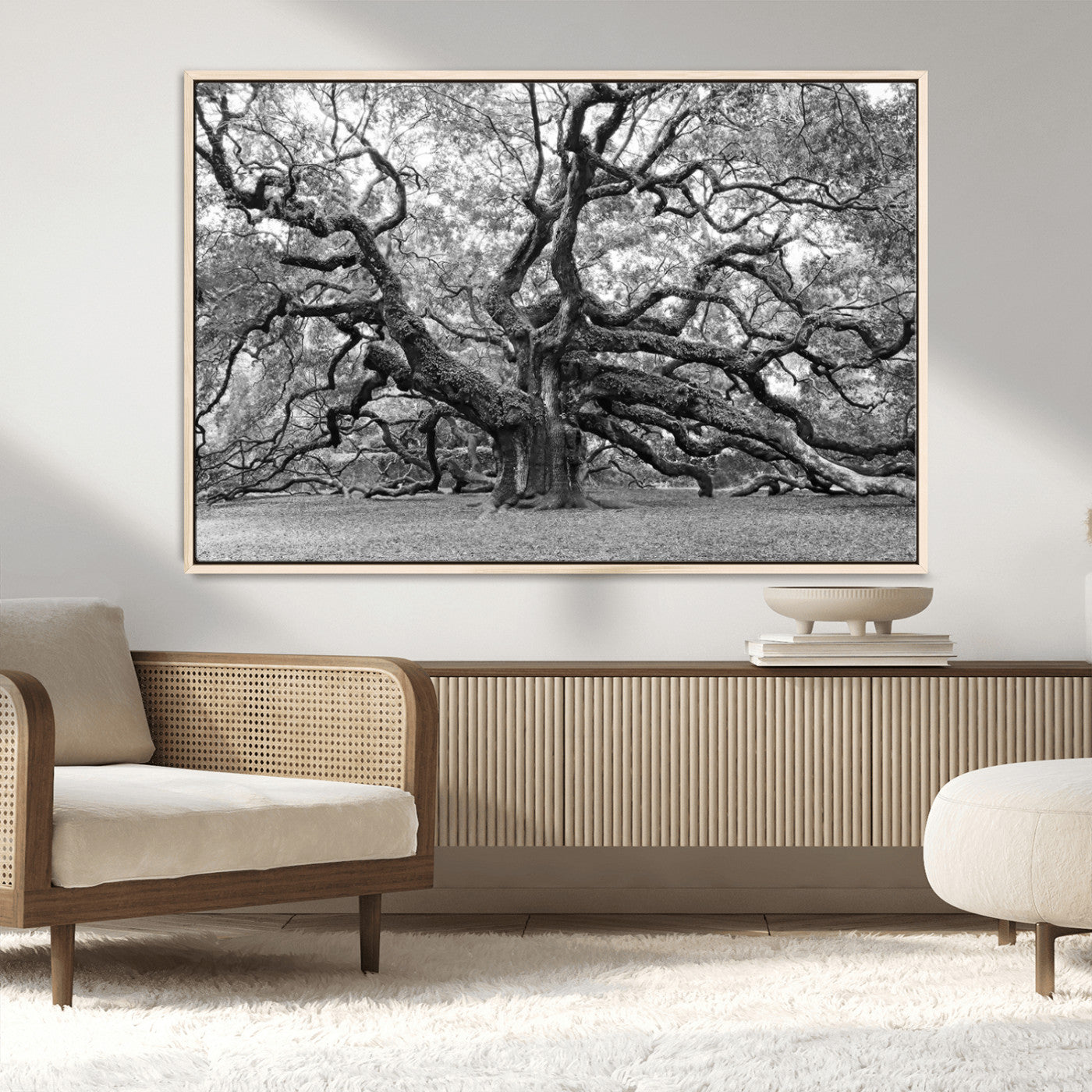 MGV-FC-36X24 - Black White Angel Oak Tree Wall Art - Timeless Nature-Inspired Canvas for Rustic, Modern, or