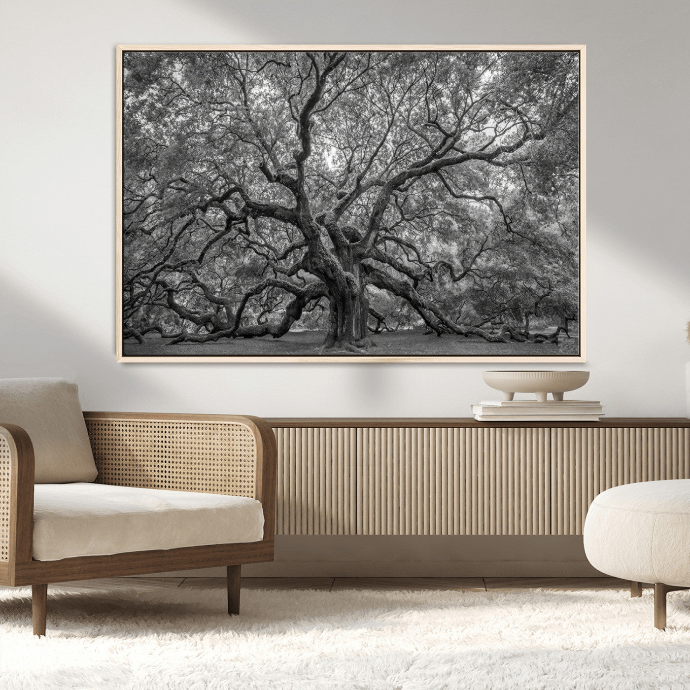 97240-MGV-CV-36X24-Majestic Angel Oak Tree Black and White Canvas Print – Multi Panel Wall Art, Giclée Print, Ready to