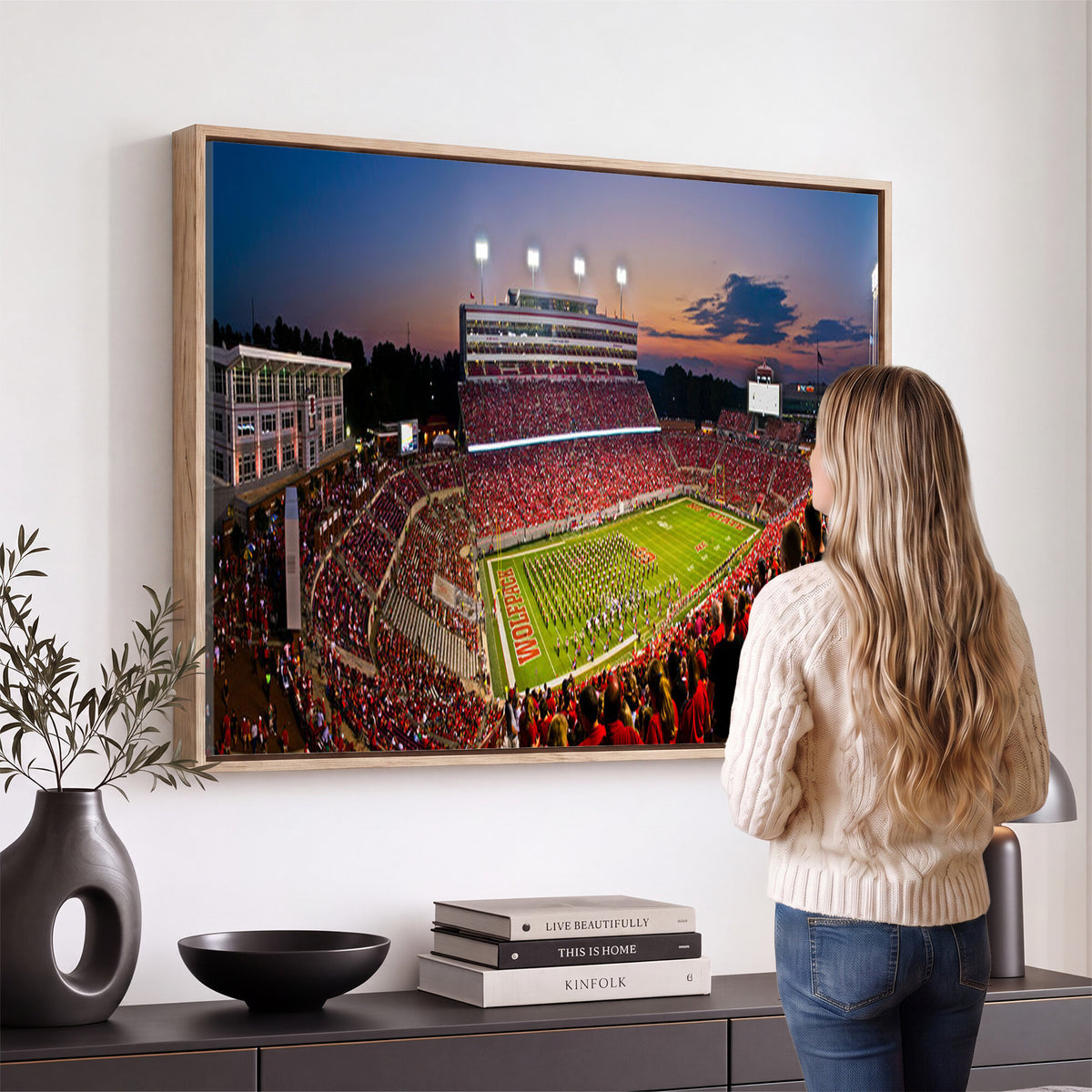 87655-MGV-CV-36X24 - NC State Wolfpack Football Team Print - Raleigh Carter-Finley Stadium Wall Art Canvas Print