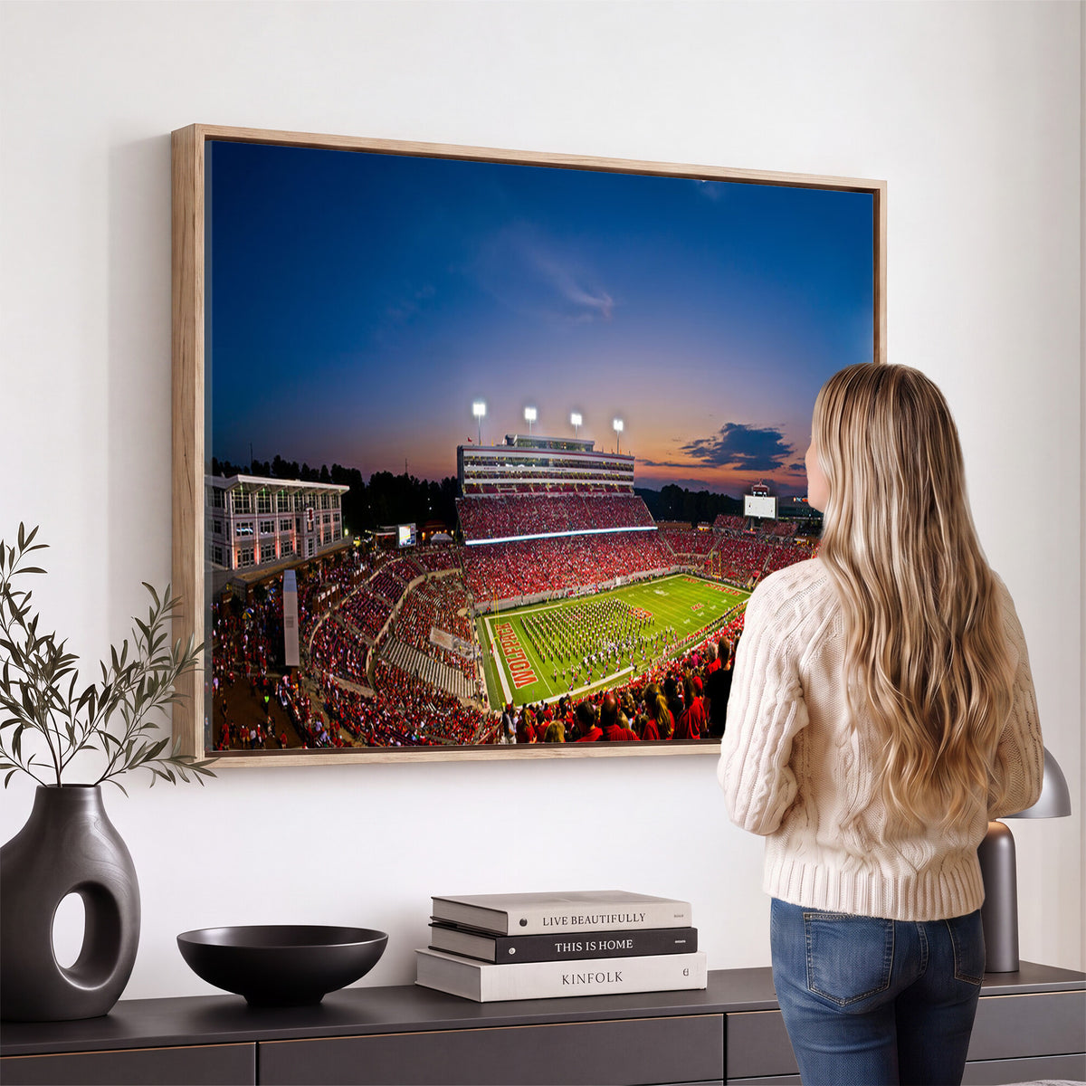33313-MGV-CV-36X24 - NC State Wolfpack Football Team Print - Raleigh Carter-Finley Stadium Wall Art Canvas Print