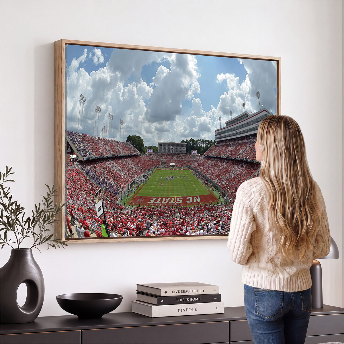 30640-MGV-CV-36X24 - NC State Wolfpack Football Team Print Canvas- Raleigh Carter-Finley Stadium Wall Art Canvas Print