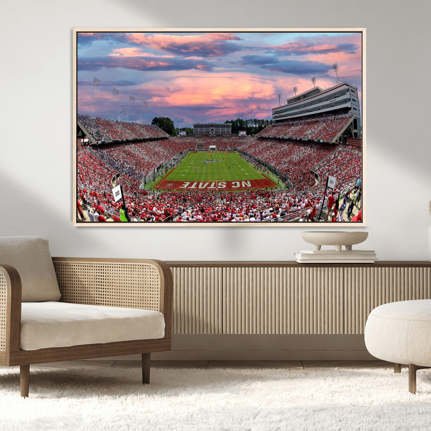 MGV-FC-36X24 - Carter-Finley Stadium Art Sunset Game Triple Canvas Wall Art - NC State Wolfpack Football Match