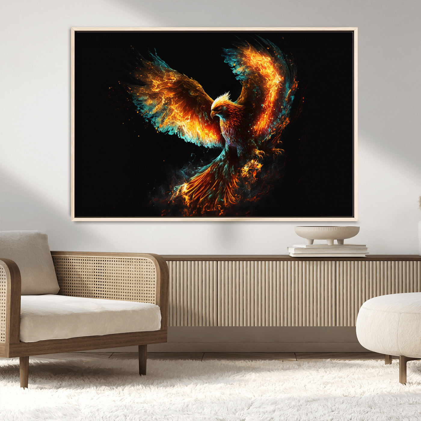 MGV-FC-36X24 - Fiery Phoenix Canvas Print | Ready to Hang Wall Art | Bold Fantasy Decor for Living Room | Majestic