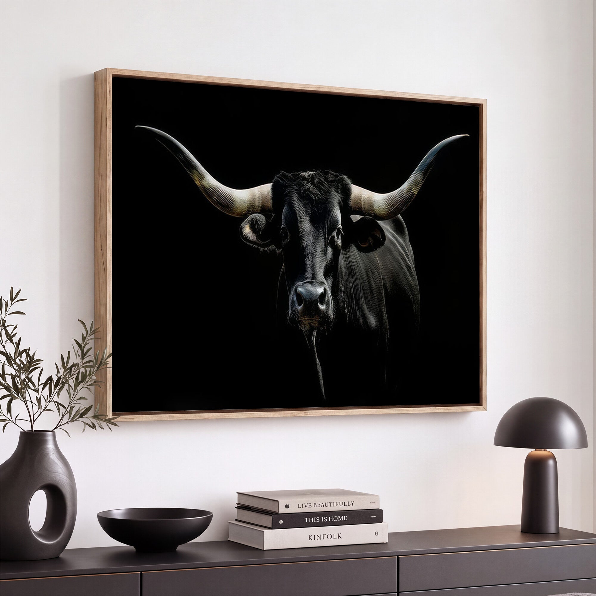 37889-MGV-CV-36X24 - Texas Longhorn Canvas Wall Art - Rustic Western Longhorn Bull Print in Brown & Black - Farmhouse Decor for Living Room, Office, or Ranch
