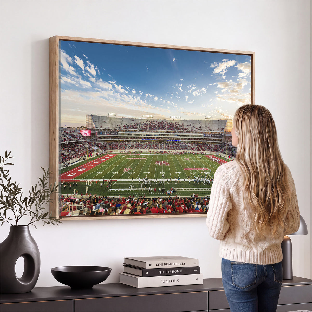 36612-MGV-CV-36X24 - Framed Houston Cougars Football Team Print - Houston TDECU Stadium Wall Art Canvas Print