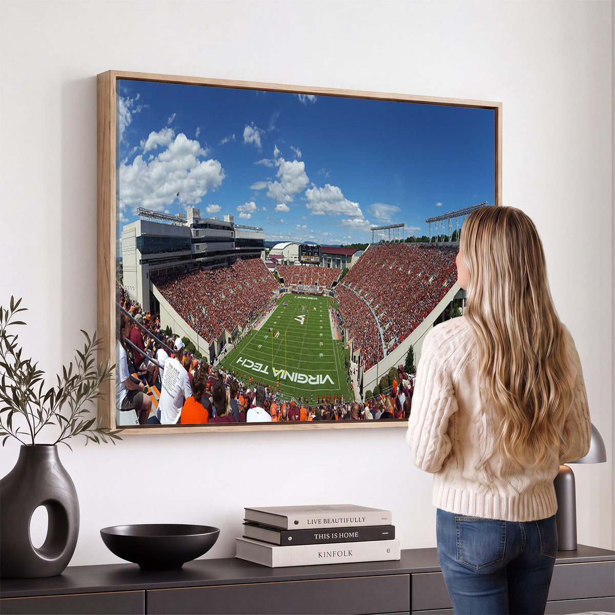 87769-MGV-CV-36X24 - Virginia Tech Hokies Football Team Print - Blacksburg Lane Stadium Wall Art Canvas Print