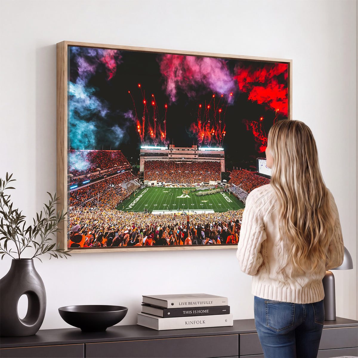 65761-MGV-CV-36X24 - Virginia Tech Hokies Football Team Print - Blacksburg Lane Stadium Wall Art Canvas Print