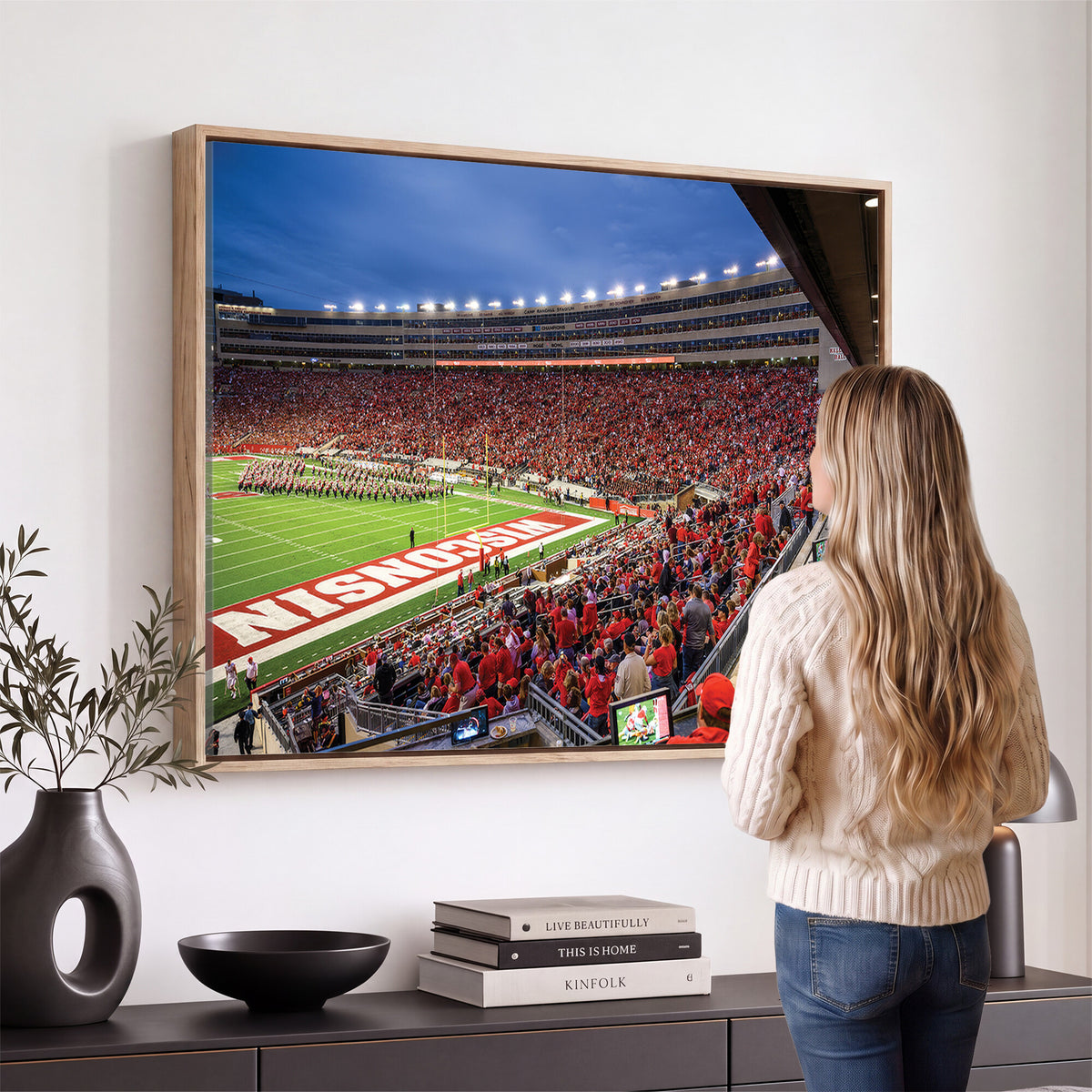 57601-MGV-CV-36X24 - Wisconsin Badgers Football Team Print - Madison Camp Randall Stadium Wall Art, Wisconsin Badgers