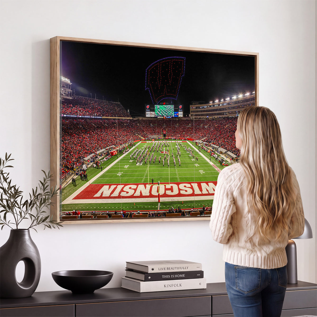 34125-MGV-CV-36X24 - Wisconsin Badgers Football Team Print Canvas- Madison Camp Randall Stadium Wall Art Canvas Print