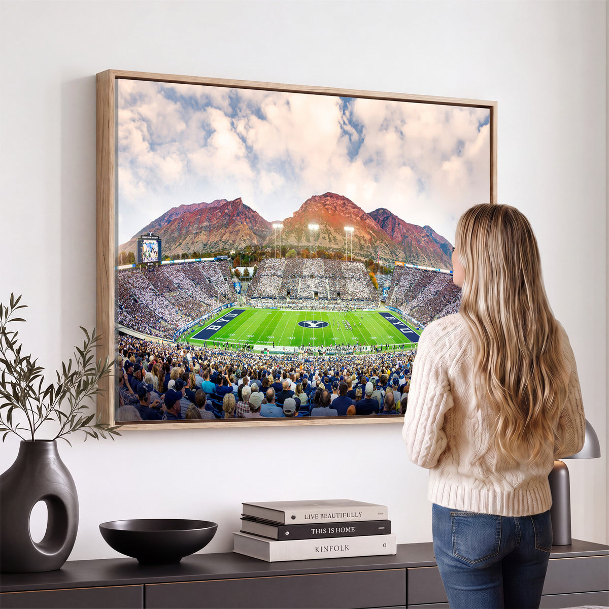 85734-MGV-CV-36X24 - Brigham Young University Cougars Football Team Print - Provo LaVell Edwards Stadium Wall Art Canvas
