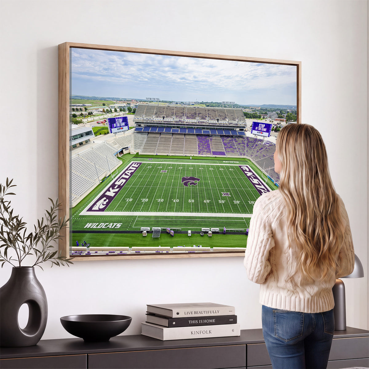 29452-MGV-CV-36X24 - KState Wildcats Football Team Print - Manhattan Bill Snyder Family Football Stadium Wall Art Canvas