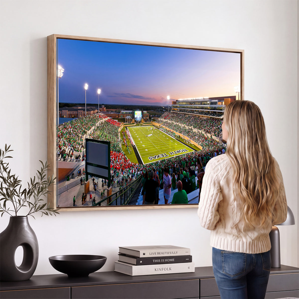81582-MGV-CV-36X24 - University of North Texas Mean Green Football Team Print - Denton DATCU Stadium Wall Art Canvas