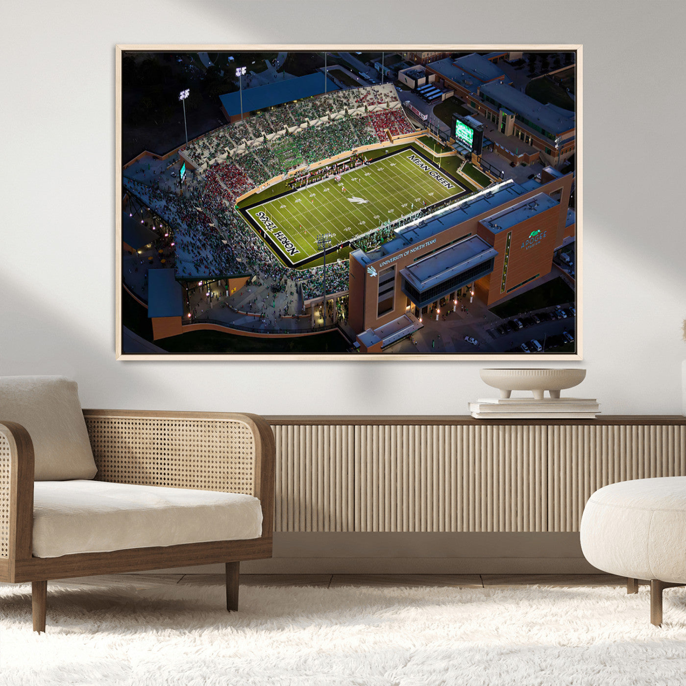 MGV-FC-36X24 - University of North Texas Mean Green Football Artwork, Football Team Print - Denton DATCU Stadium