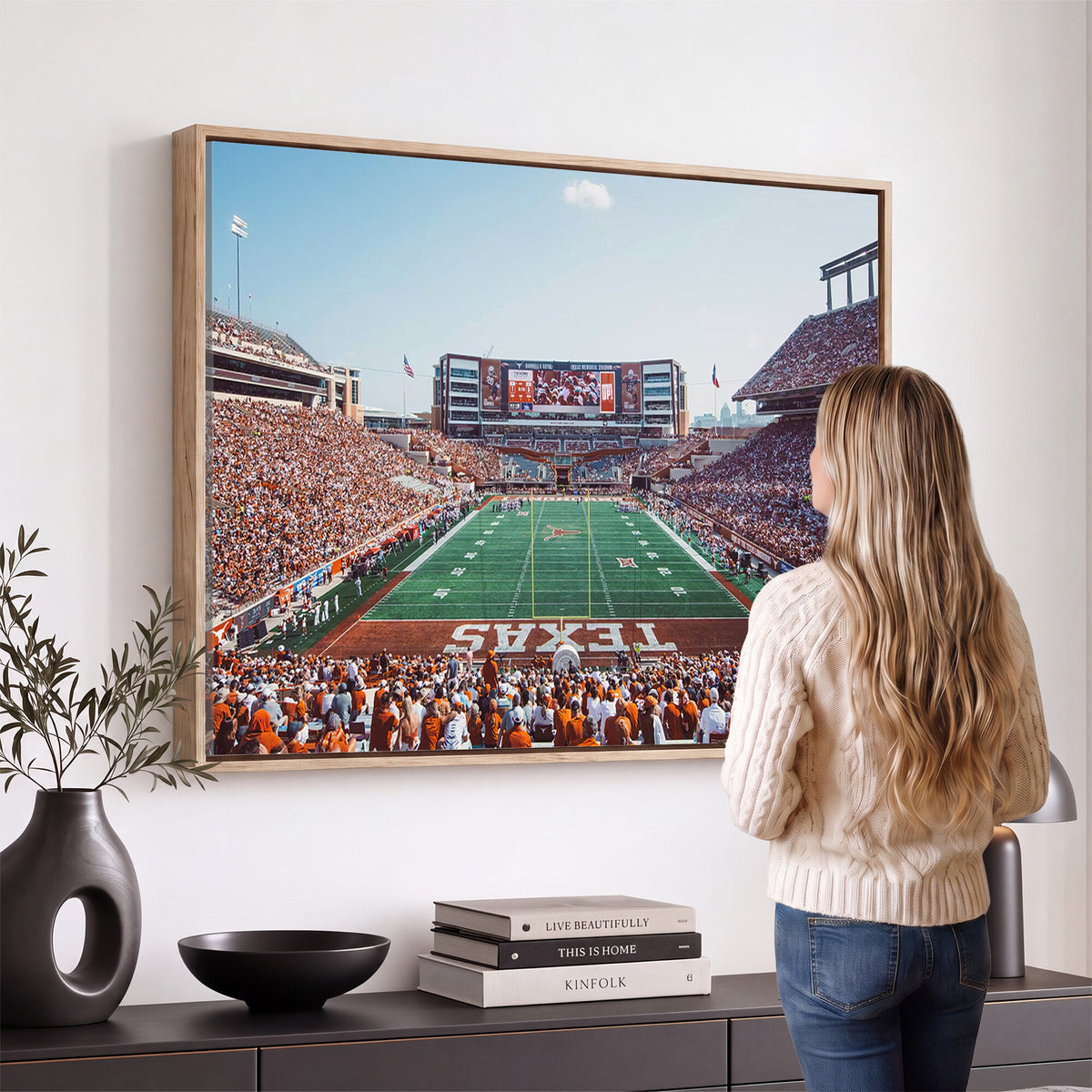 14826-MGV-CV-36X24 - Framed Texas Memorial Stadium Canvas, University of Texas Longhorns Football Team Print - Austin