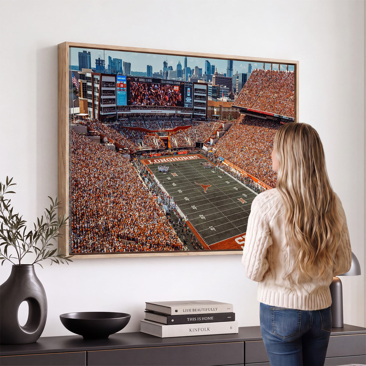 92103-MGV-CV-36X24 - University of Texas Longhorns Football Team Print - Austin Darrell K Royal-Texas Memorial Stadium