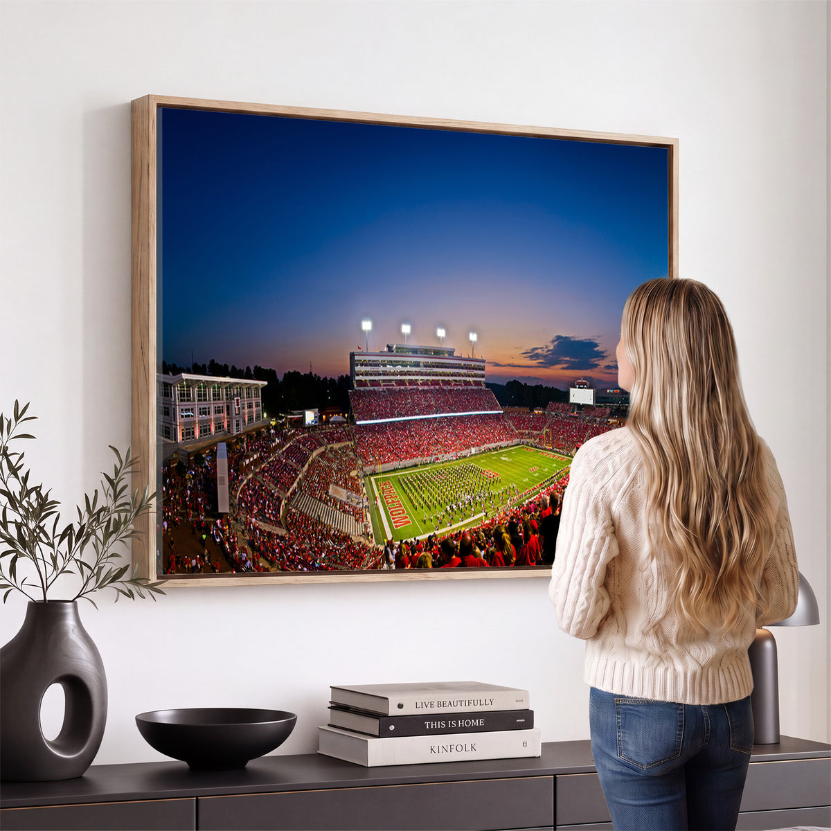 76202-MGV-CV-36X24 - Wolfpack Football Team Wall Art Print - Raleigh Carter-Finley Stadium Wall Art Canvas Print