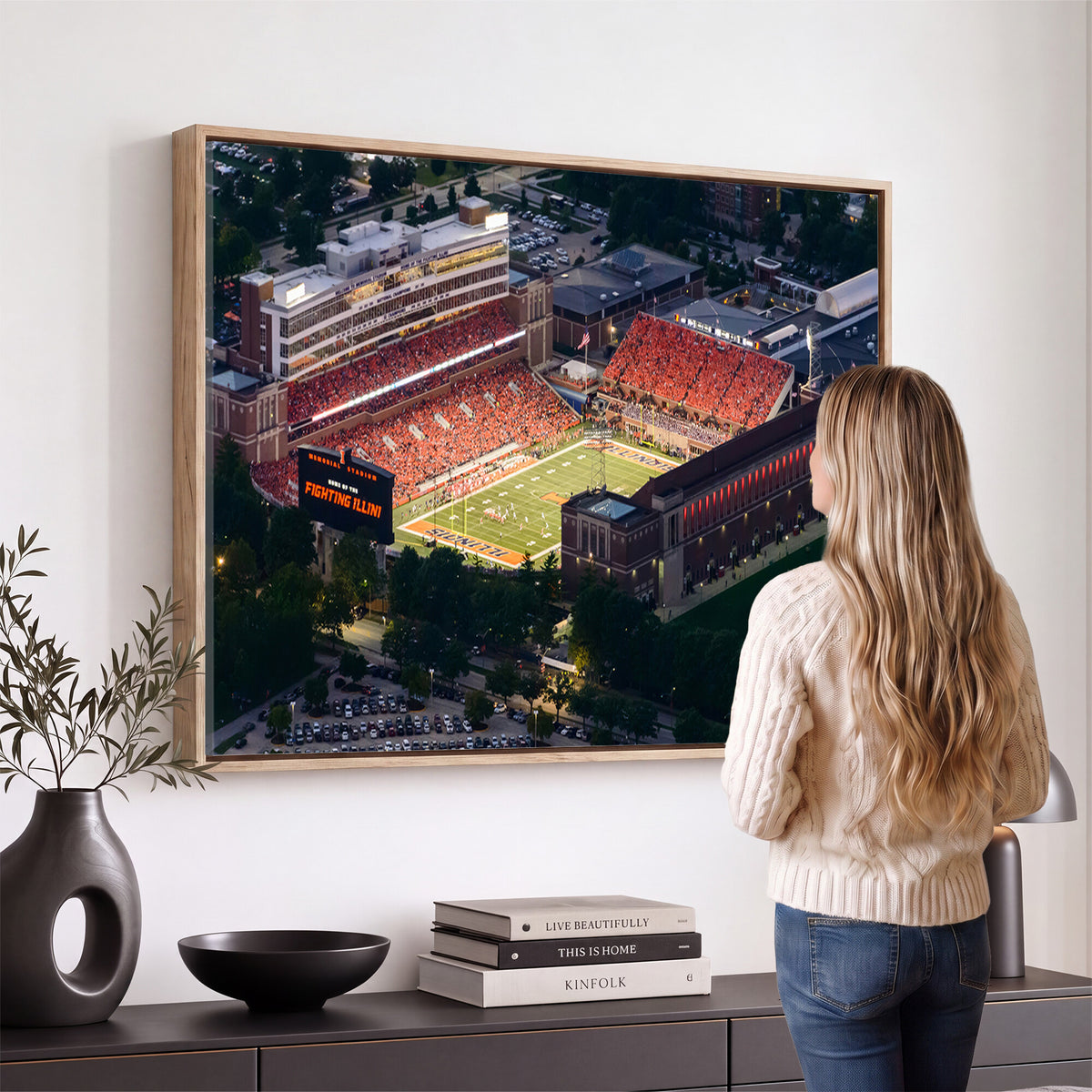 78052-MGV-CV-36X24 - University of Illinois Fighting Illini Football Team Print - Champaign Illinois Memorial Stadium