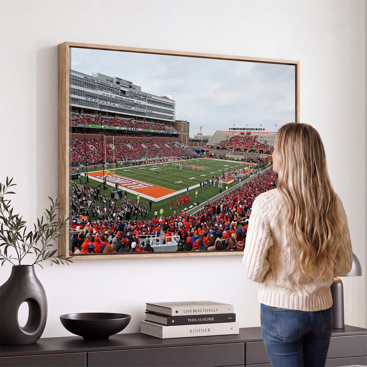 86851-MGV-CV-36X24 - University of Illinois Fighting Illini Football Team Print - Champaign Illinois Memorial Stadium