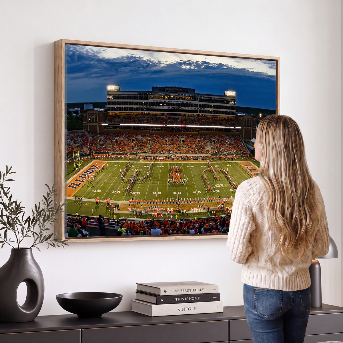44513-MGV-CV-36X24 - University of Illinois Fighting Illini Football Team Print - Champaign Illinois Memorial Stadium