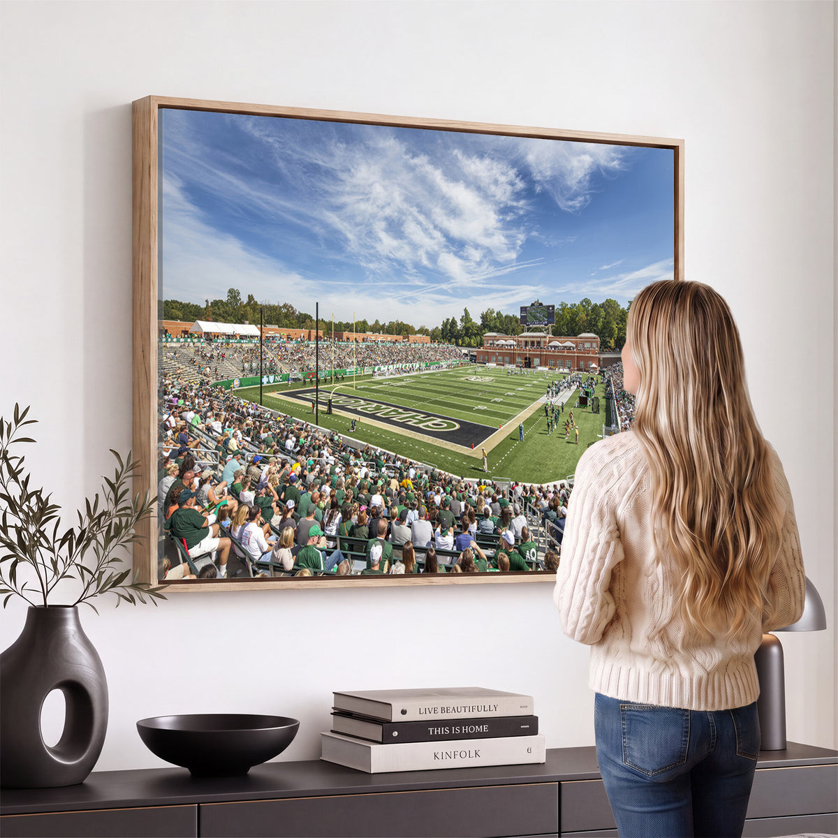 67799-MGV-CV-36X24 - University of Charlotte 49ers Football Team Print - Charlotte Jerry Richardson Stadium Canvas Print