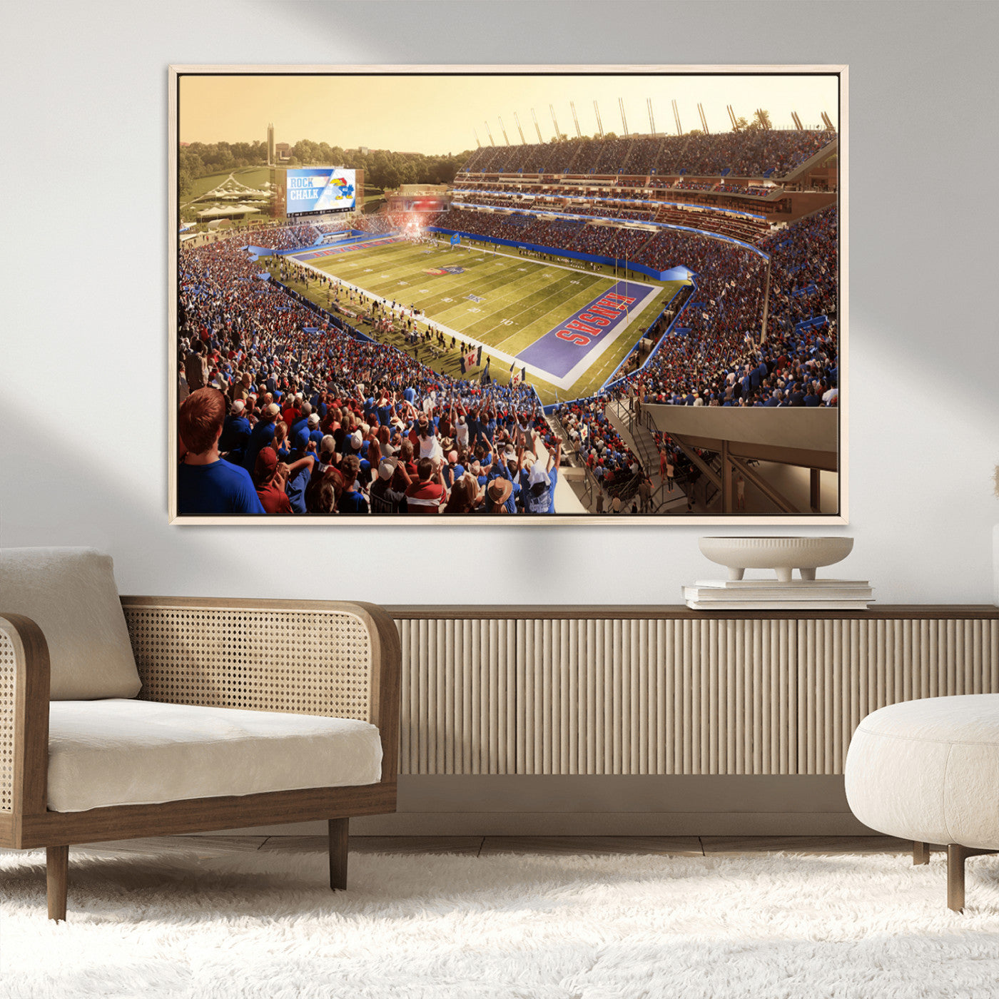 MGV-FC-36X24 - University of Kansas Jayhawks Football Team Print - Lawrence Kansas Memorial Stadium Wall Art Canvas
