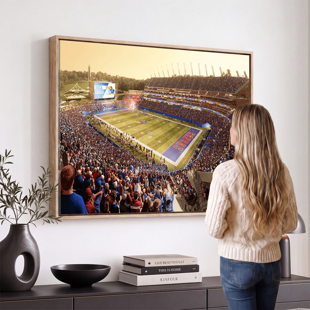 71731-MGV-CV-36X24 - University of Kansas Jayhawks Football Team Print - Lawrence Kansas Memorial Stadium Wall Art Canvas