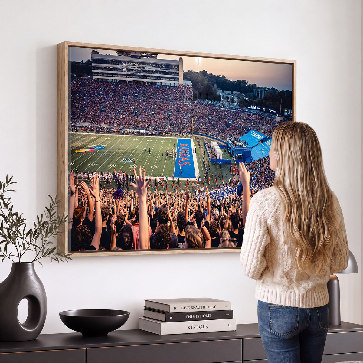 40169-MGV-CV-36X24 - University of Kansas Jayhawks Football Team Art Print - Lawrence Kansas Memorial Stadium Wall Art