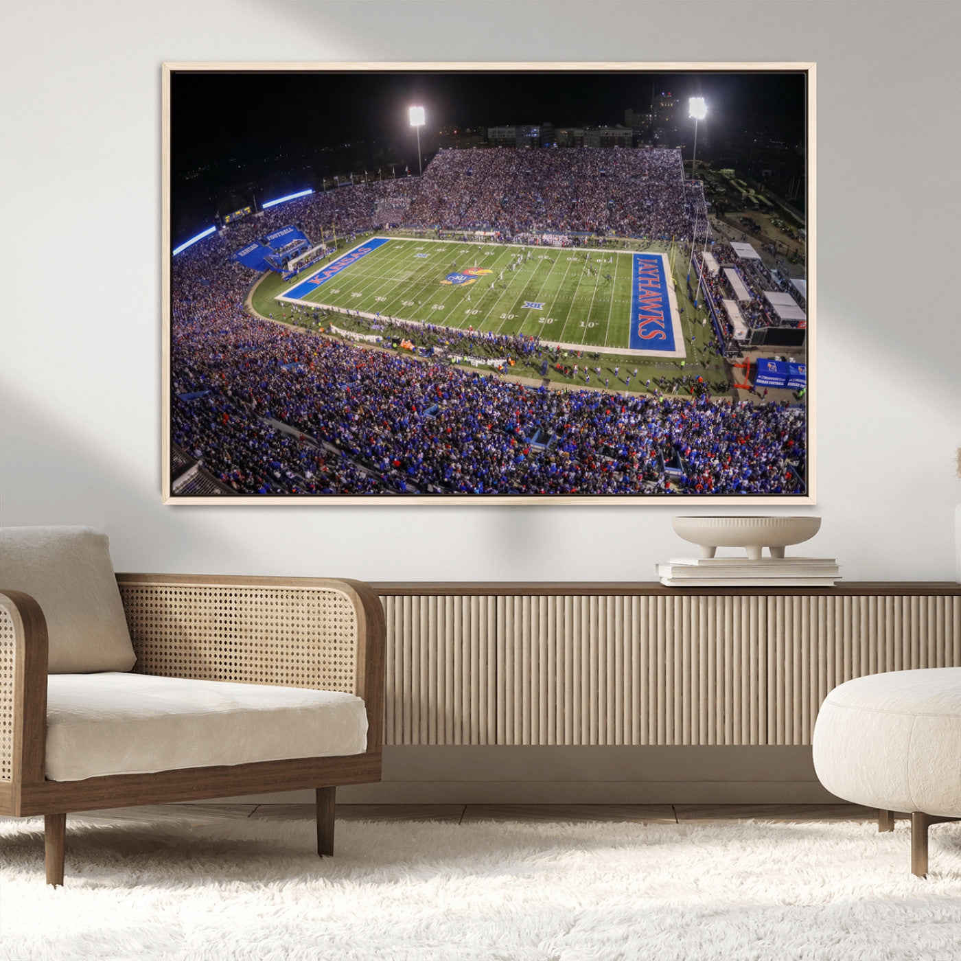 MGV-FC-36X24 - University of Kansas Jayhawks Football Team Print - Lawrence Kansas Memorial Stadium Wall Art Canvas