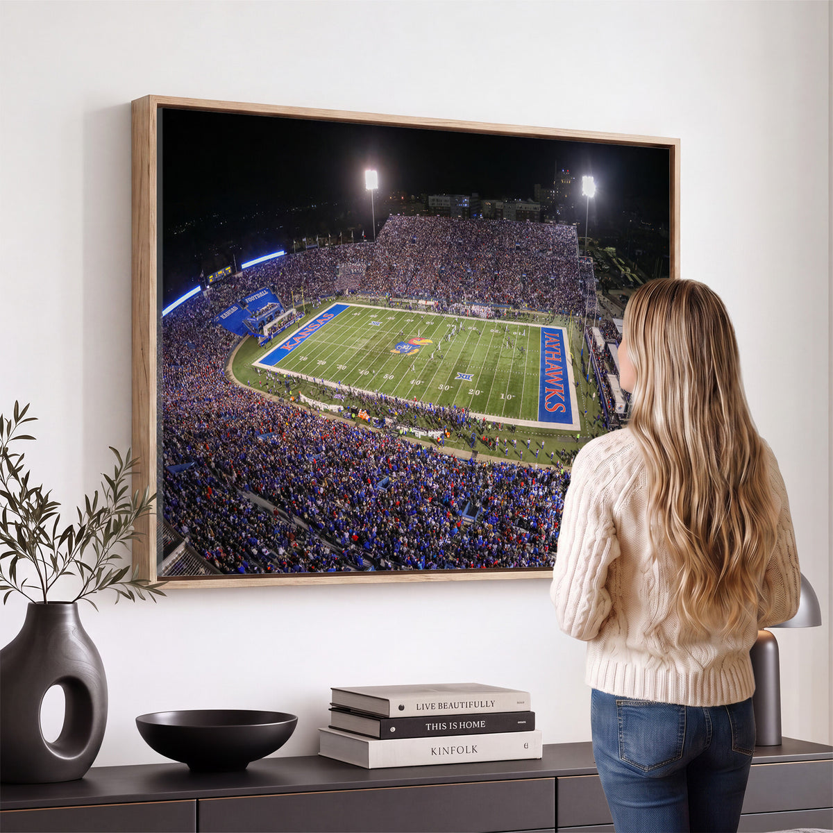 69760-MGV-CV-36X24 - University of Kansas Jayhawks Football Team Print - Lawrence Kansas Memorial Stadium Wall Art Canvas