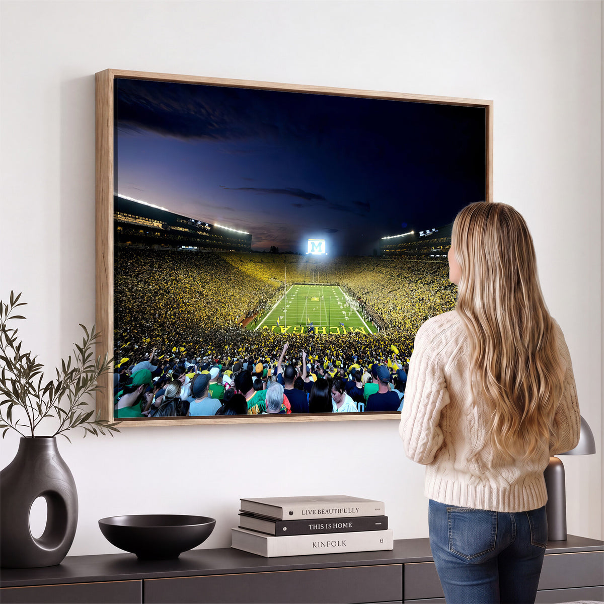 22115-MGV-CV-36X24 - University of Michigan Wolverines Football Team Print - Ann Arbor Michigan Stadium Canvas Print