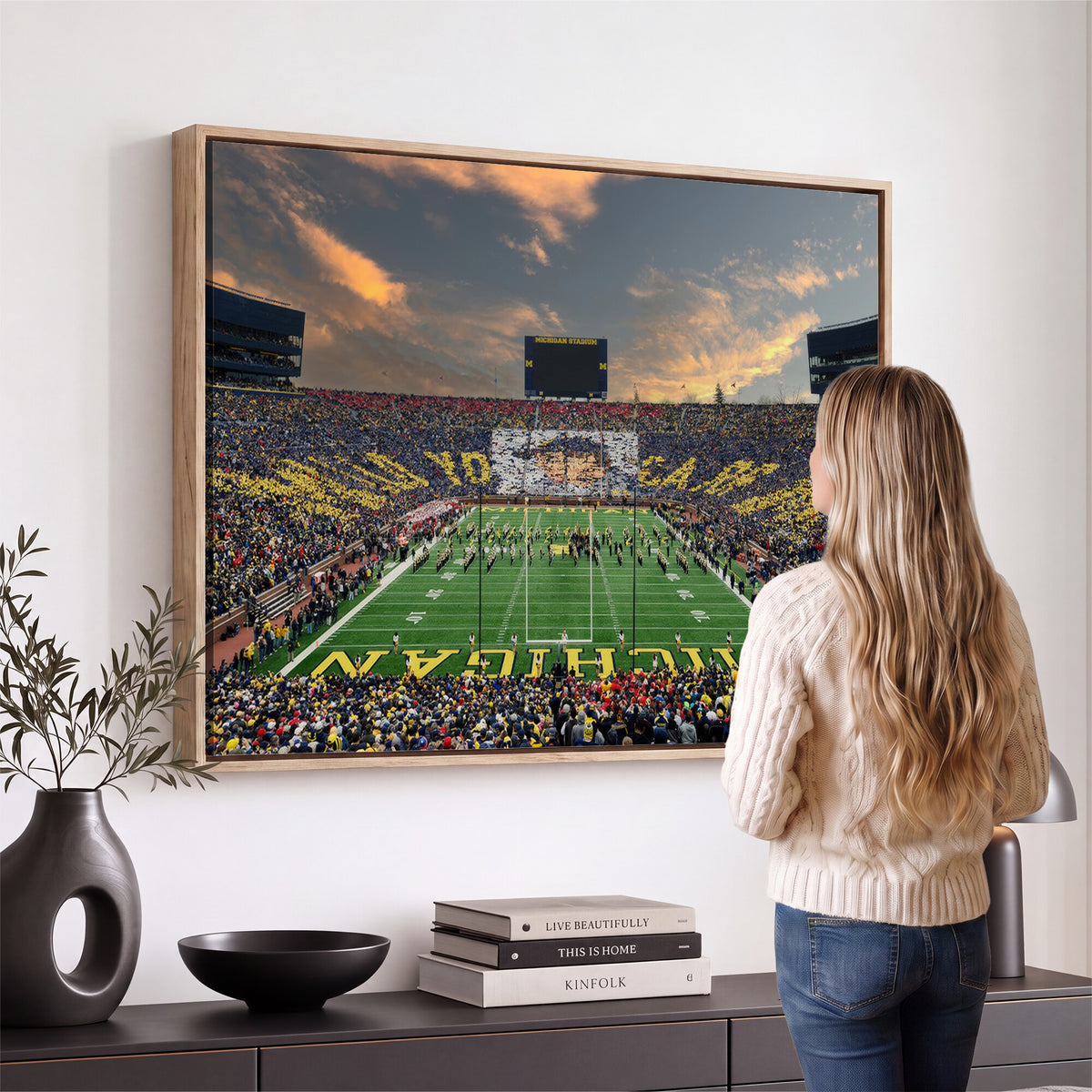 81843-MGV-CV-36X24 - University of Michigan Wolverines Print Canvas, Football Team Print - Ann Arbor Michigan Stadium
