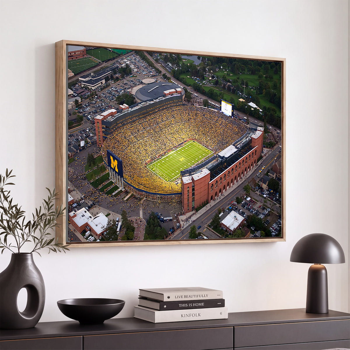 95248-PAN-FL-20X10 - University of Michigan Wolverines Football Team Print - Ann Arbor Michigan Stadium Wall Art Canvas