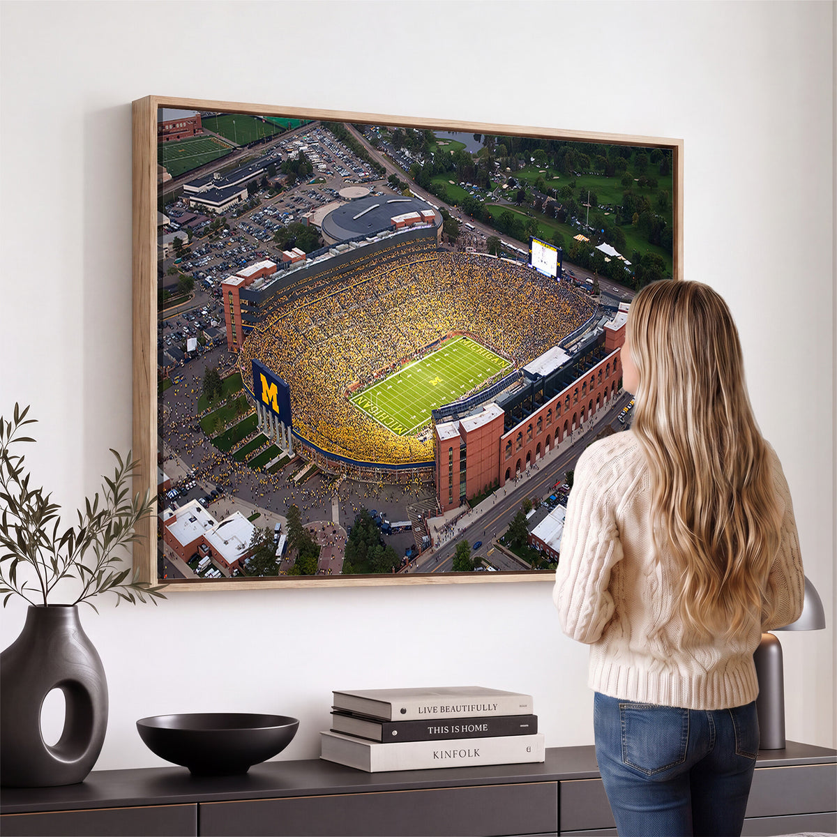 95248-MGV-CV-36X24 - University of Michigan Wolverines Football Team Print - Ann Arbor Michigan Stadium Wall Art Canvas