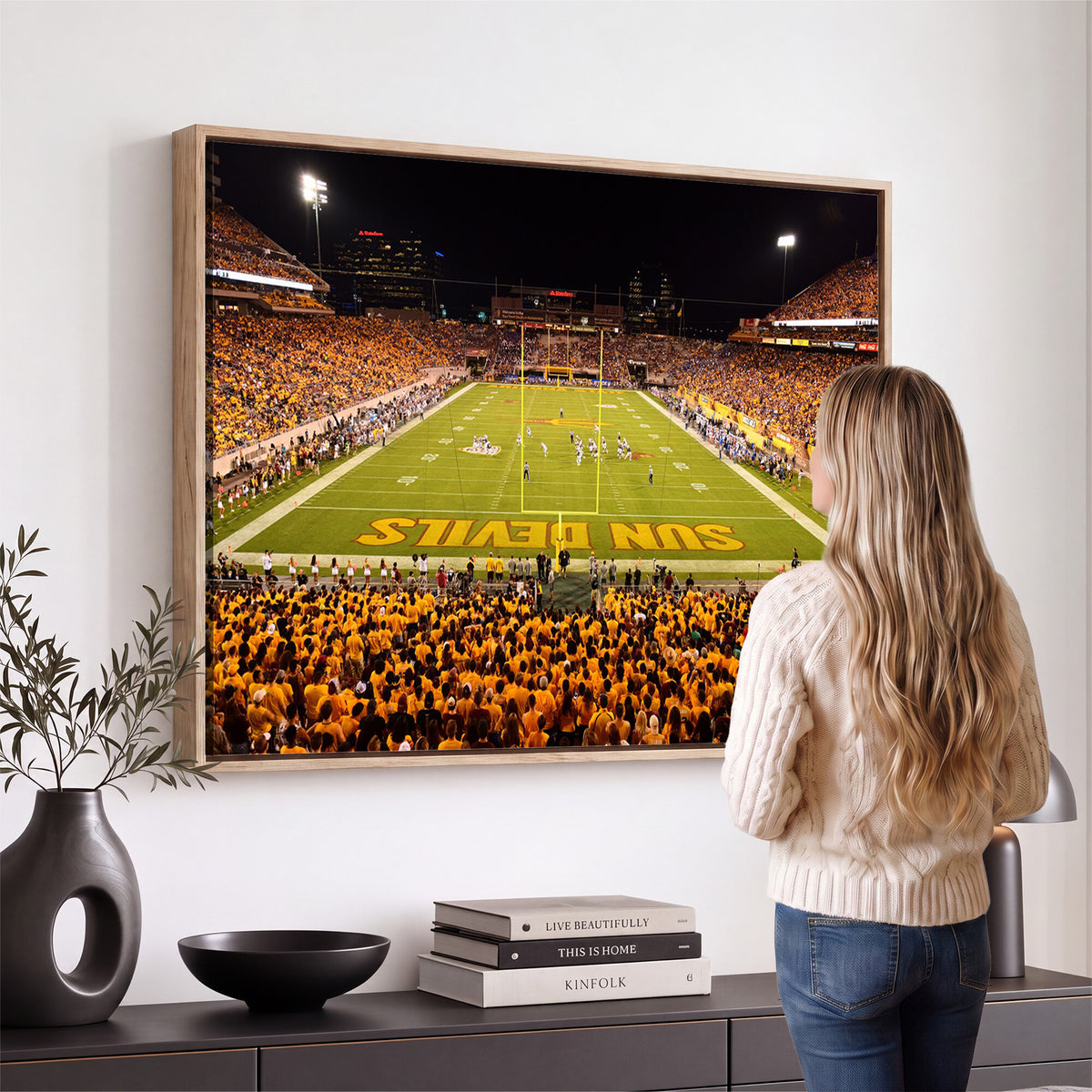 21588-MGV-CV-36X24 - ASU Sun Devils Football Team Print - Phoenix Mountain America Stadium Wall Art Canvas Print