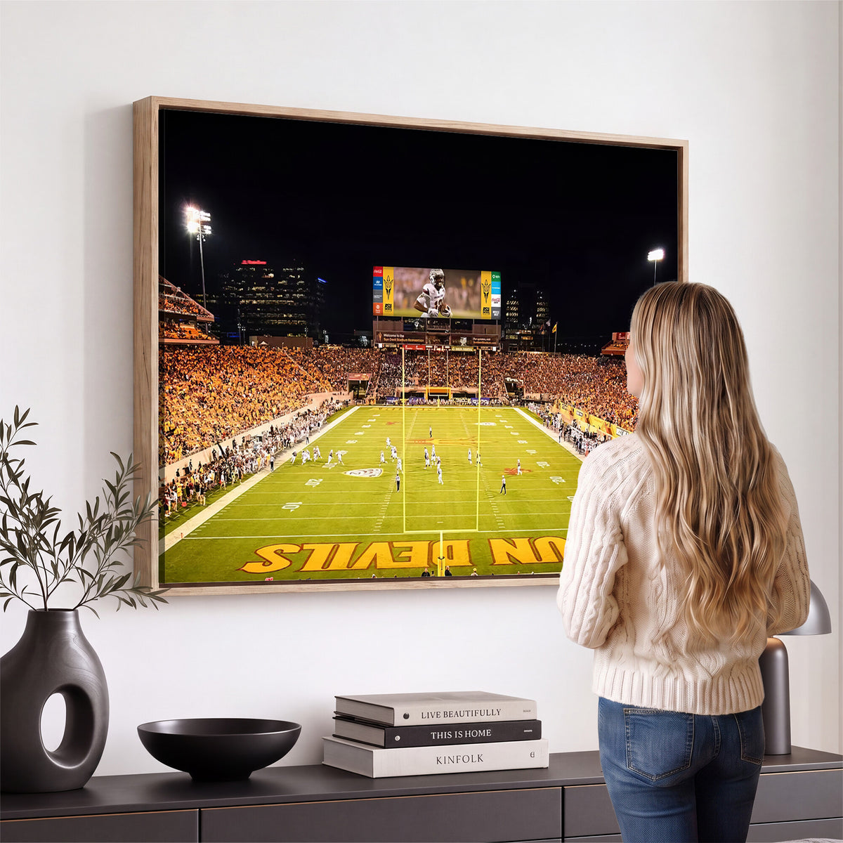 87612-MGV-CV-36X24 - ASU Sun Devils Football Team Print - Phoenix Mountain America Stadium Canvas Print
