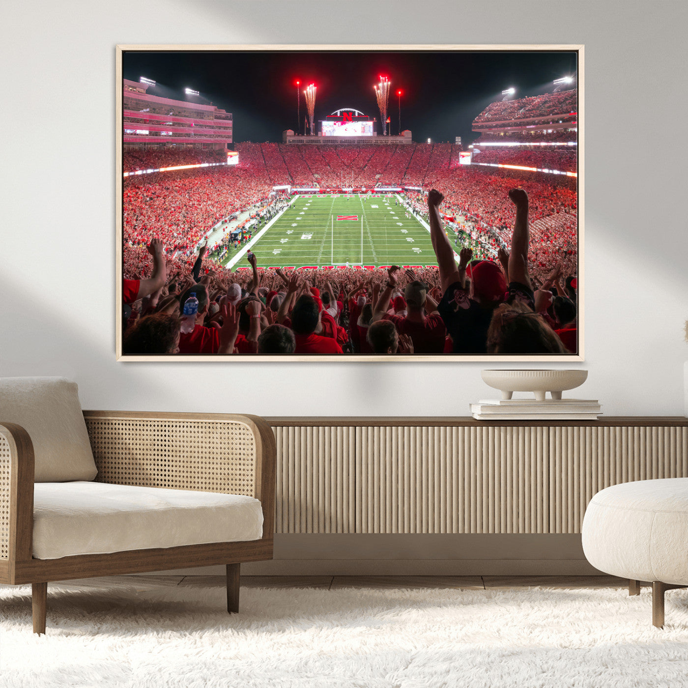 MGV-FC-36X24 - University of Nebraska Cornhuskers Football Team Print - Lincoln Memorial Stadium Wall Art Canvas