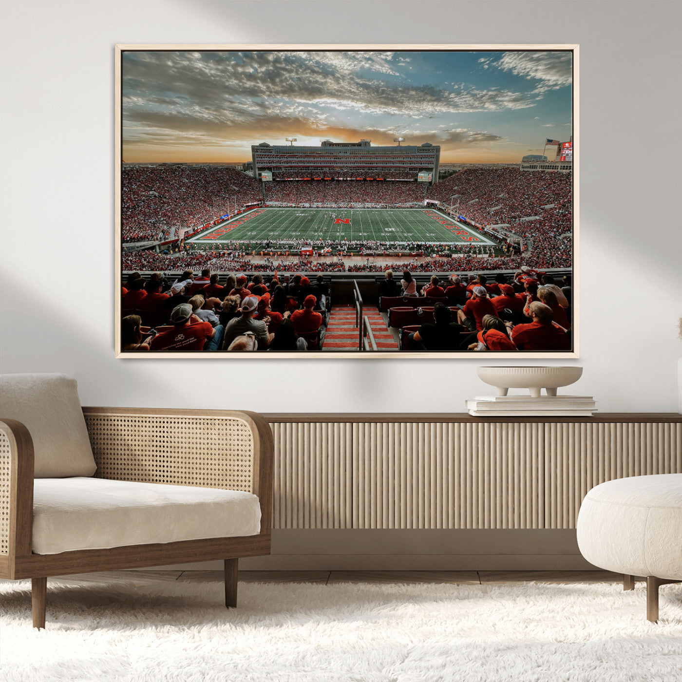 MGV-FC-36X24 - University of Nebraska Cornhuskers Football Team Print - Lincoln Memorial Stadium Art Canvas Print