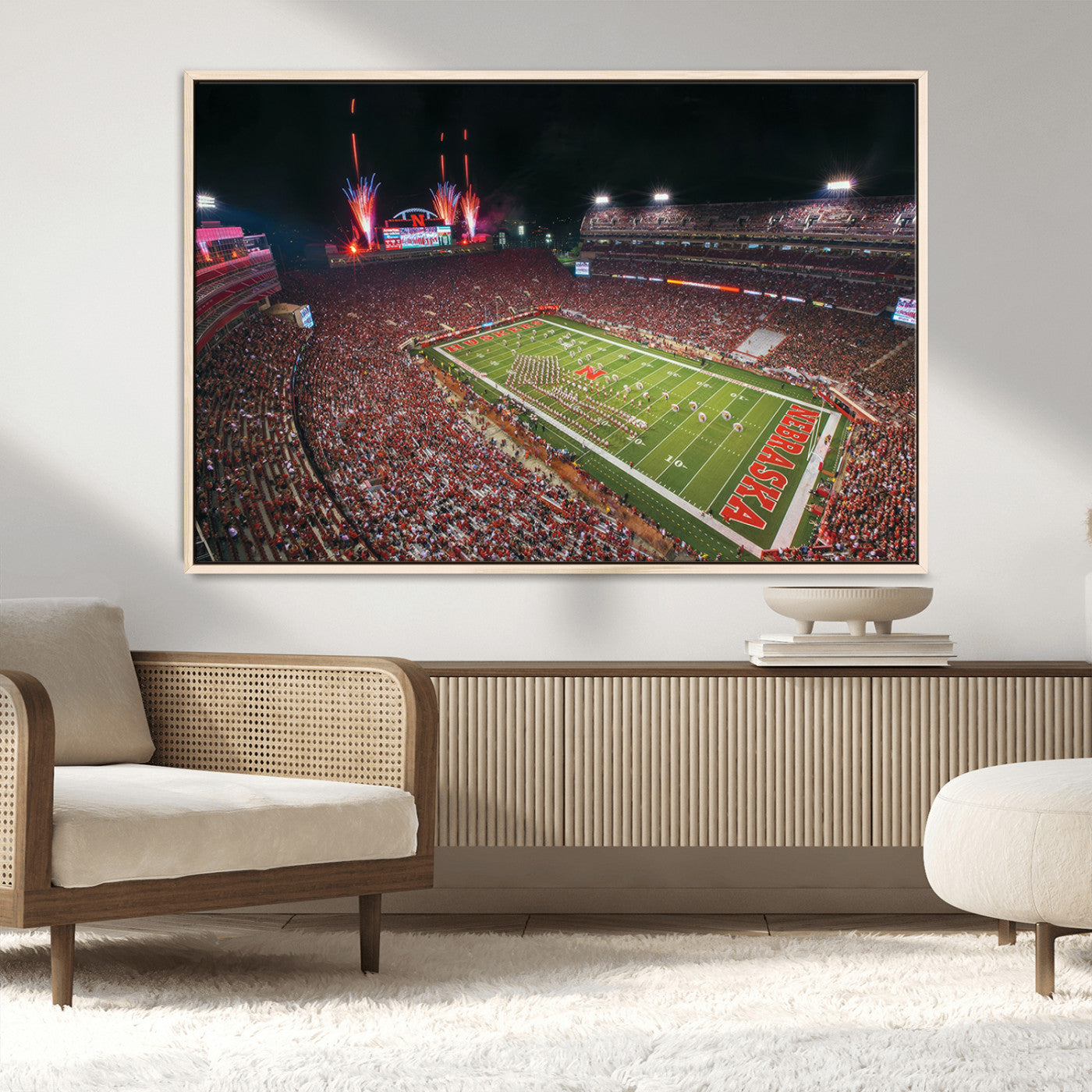 MGV-FC-36X24 - University of Nebraska Cornhuskers Football Team Print - Lincoln Memorial Stadium Wall Art Canvas