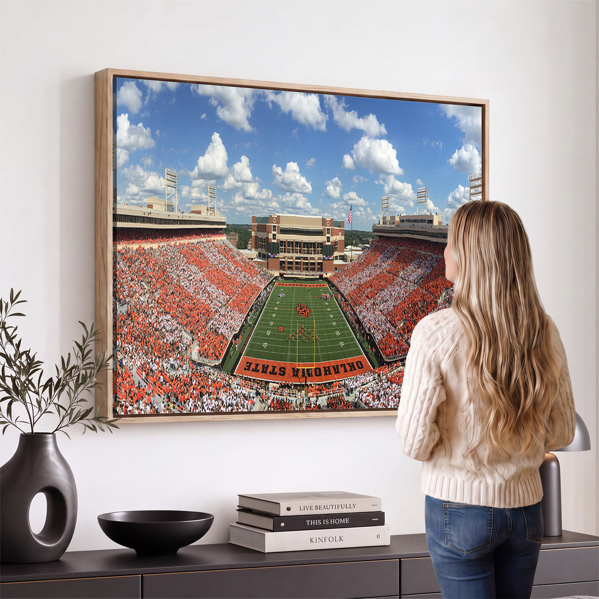 65192-MGV-CV-36X24 - Oklahoma State Cowboys Football Team Print - Stillwater Boone Pickens Stadium Wall Art Canvas Print